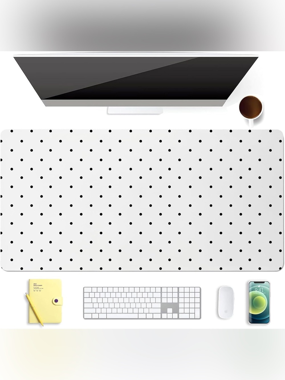 Cream Polka Dot Desk Mat 35x15.75”. NWT
